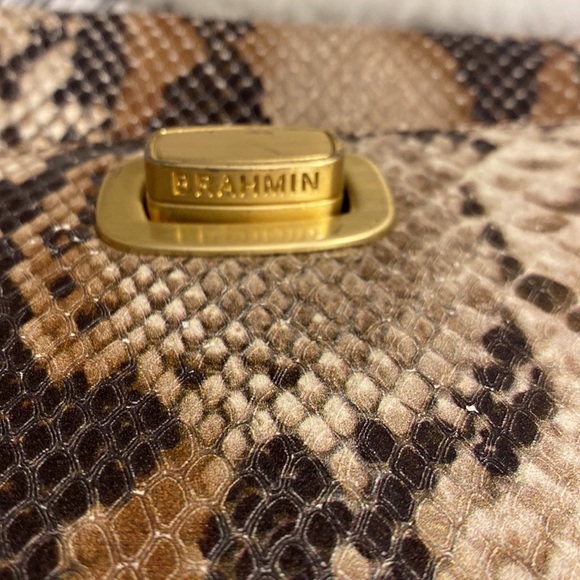 Brahmin snake print 9” crossbody w/gold tone-only callout gold closure - Picture 6 of 13